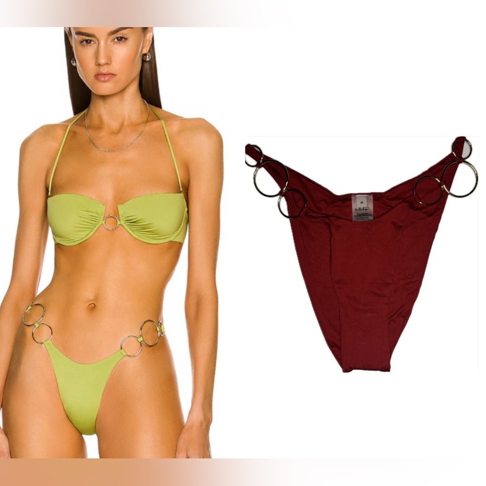 Monica Hansen Red Gold Ring Bikini Bottoms Multiple Sizes NWT Luxury Swim